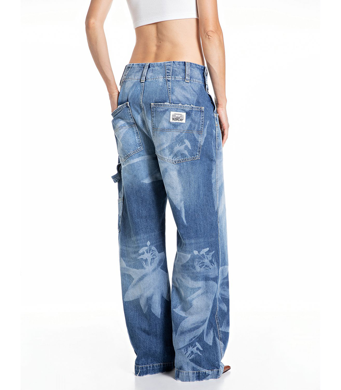 フラワープリントワークワイドデニム 詳細画像 ブルー 2